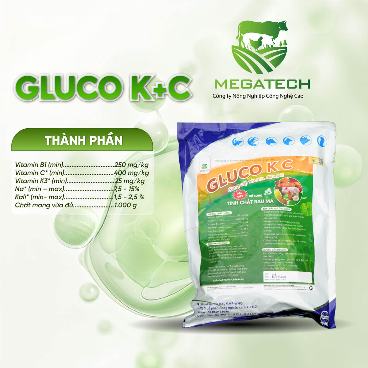 GLUCO K+C: Thức Ăn Bổ Sung Vitamin, Khoáng chất cho gia súc, gia cầm